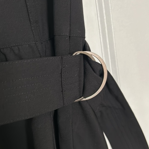 Theory Sleeveless V neck Flared Black Midi Dress with Buckle belt Size 2 - Picture 6 of 8